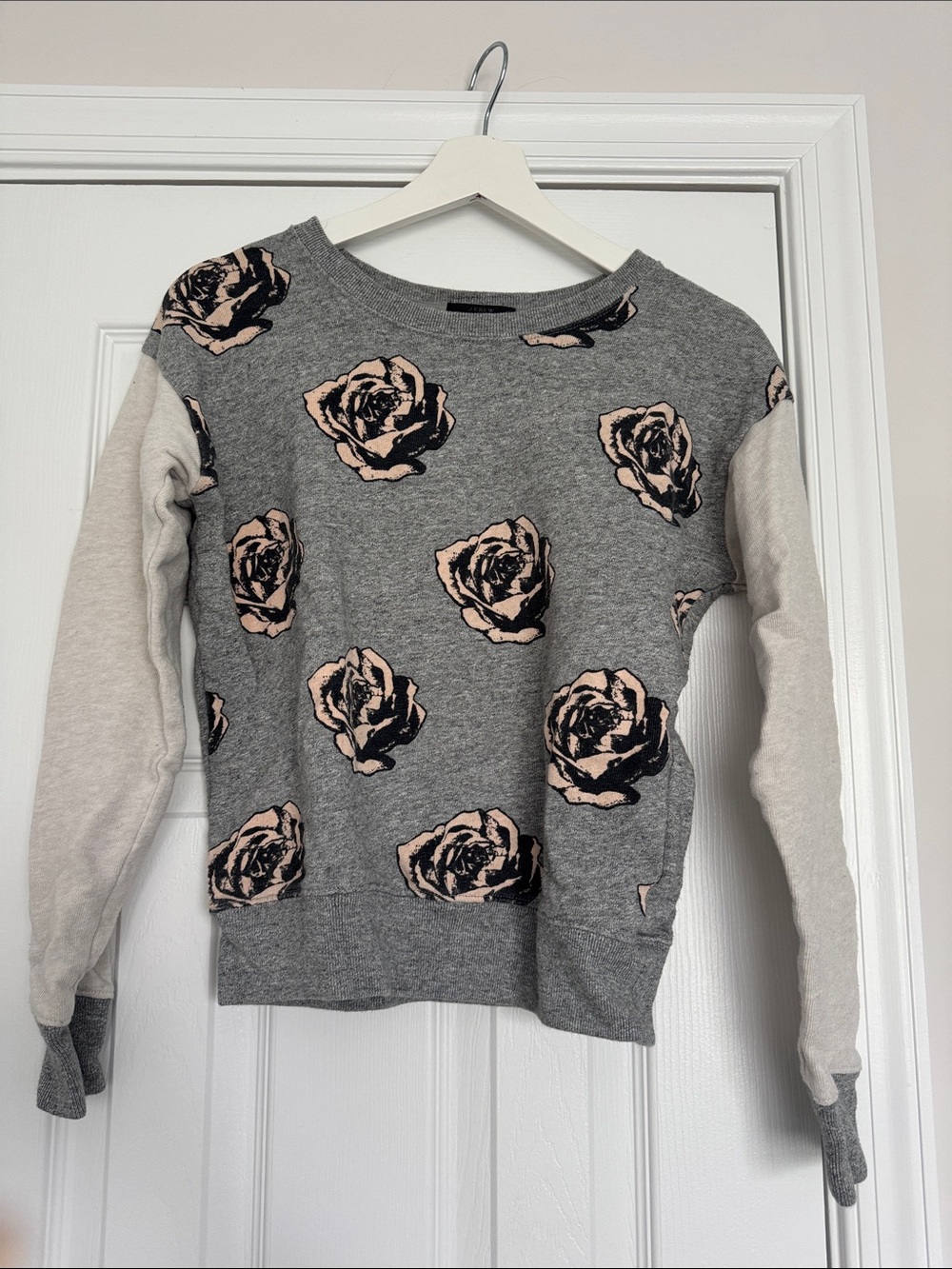 Gray Floral Crewneck Sweater with Blush Rose Print - Jcrew - 100% Cotton